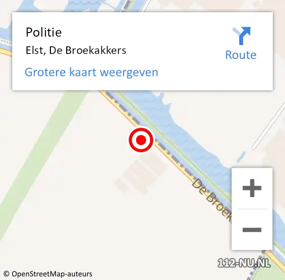 Locatie op kaart van de 112 melding: Politie Elst, De Broekakkers op 19 oktober 2023 10:55