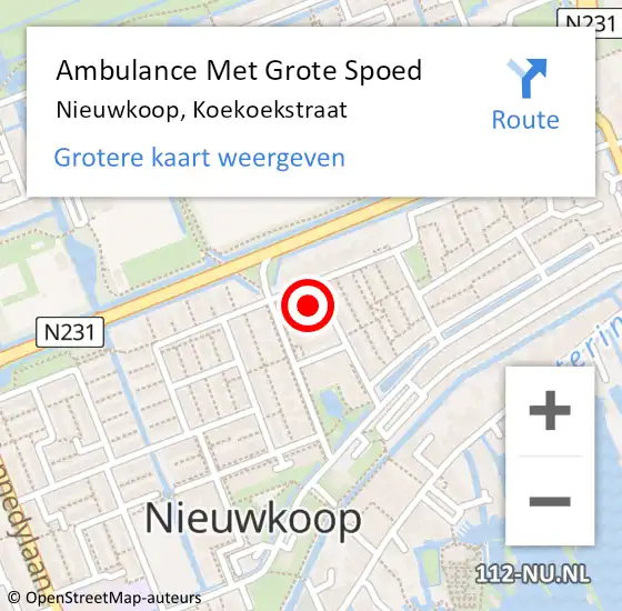 Locatie op kaart van de 112 melding: Ambulance Met Grote Spoed Naar Nieuwkoop, Koekoekstraat op 19 oktober 2023 11:07