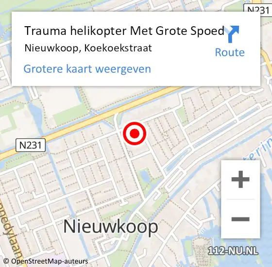 Locatie op kaart van de 112 melding: Trauma helikopter Met Grote Spoed Naar Nieuwkoop, Koekoekstraat op 19 oktober 2023 11:12