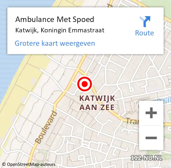 Locatie op kaart van de 112 melding: Ambulance Met Spoed Naar Katwijk, Koningin Emmastraat op 19 oktober 2023 11:15