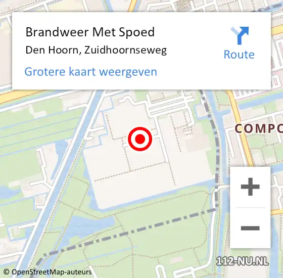 Locatie op kaart van de 112 melding: Brandweer Met Spoed Naar Den Hoorn, Zuidhoornseweg op 19 oktober 2023 11:31