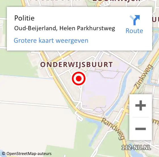 Locatie op kaart van de 112 melding: Politie Oud-Beijerland, Helen Parkhurstweg op 19 oktober 2023 11:50