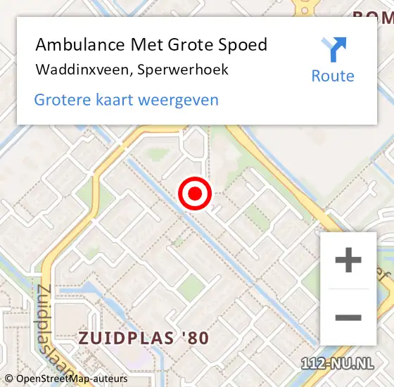 Locatie op kaart van de 112 melding: Ambulance Met Grote Spoed Naar Waddinxveen, Sperwerhoek op 19 oktober 2023 12:03