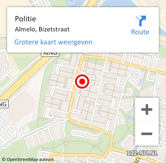 Locatie op kaart van de 112 melding: Politie Almelo, Bizetstraat op 19 oktober 2023 12:05