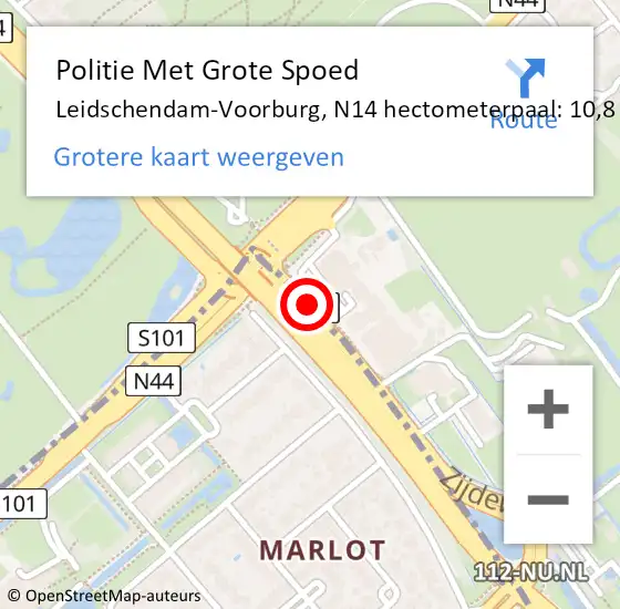 Locatie op kaart van de 112 melding: Politie Met Grote Spoed Naar Leidschendam-Voorburg, N14 hectometerpaal: 10,8 op 19 oktober 2023 12:50