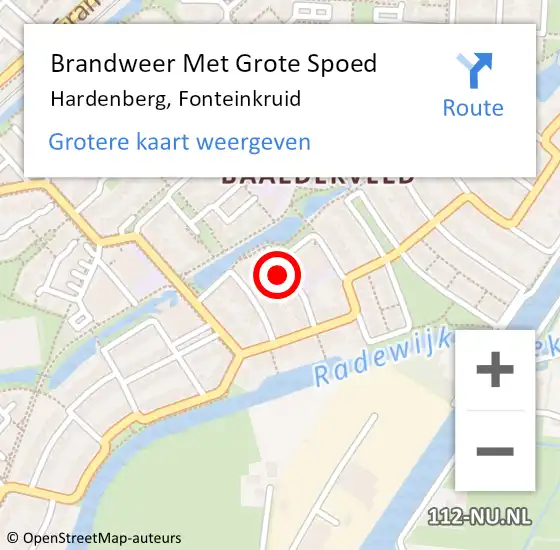 Locatie op kaart van de 112 melding: Brandweer Met Grote Spoed Naar Hardenberg, Fonteinkruid op 19 oktober 2023 12:53