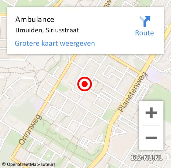 Locatie op kaart van de 112 melding: Ambulance IJmuiden, Siriusstraat op 19 oktober 2023 12:56