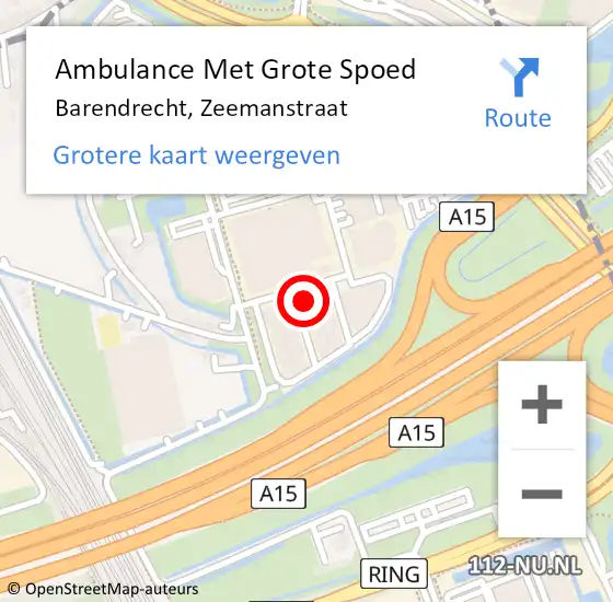 Locatie op kaart van de 112 melding: Ambulance Met Grote Spoed Naar Barendrecht, Zeemanstraat op 19 oktober 2023 13:24