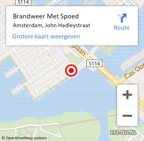 Locatie op kaart van de 112 melding: Brandweer Met Spoed Naar Amsterdam, John Hadleystraat op 19 oktober 2023 13:25