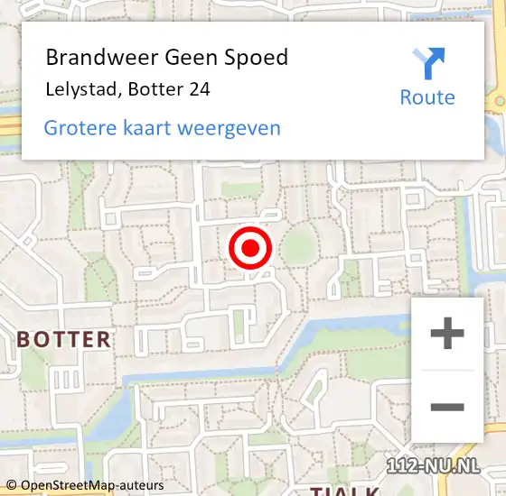 Locatie op kaart van de 112 melding: Brandweer Geen Spoed Naar Lelystad, Botter 24 op 19 oktober 2023 13:31