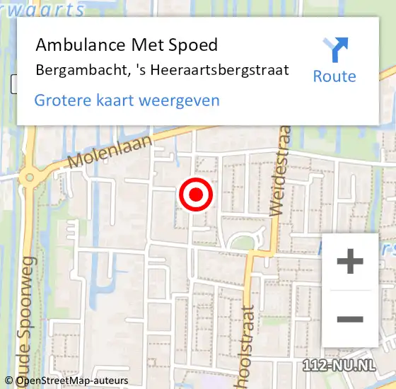 Locatie op kaart van de 112 melding: Ambulance Met Spoed Naar Bergambacht, 's Heeraartsbergstraat op 19 oktober 2023 13:47