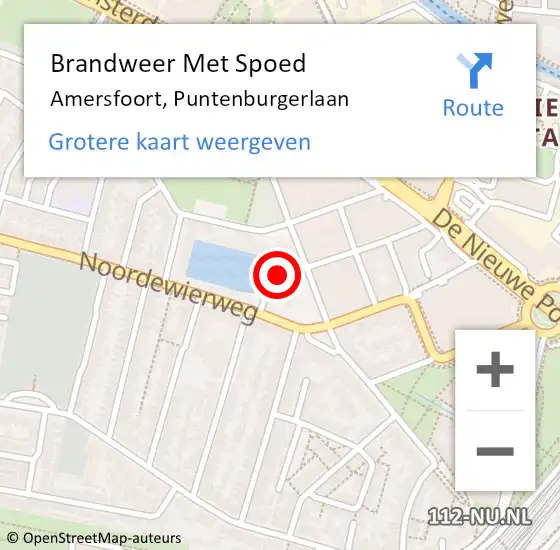 Locatie op kaart van de 112 melding: Brandweer Met Spoed Naar Amersfoort, Puntenburgerlaan op 19 oktober 2023 14:09