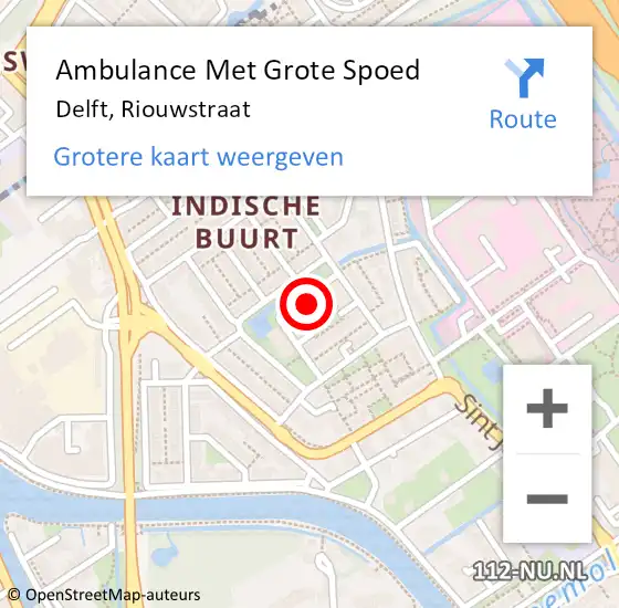 Locatie op kaart van de 112 melding: Ambulance Met Grote Spoed Naar Delft, Riouwstraat op 19 oktober 2023 14:11