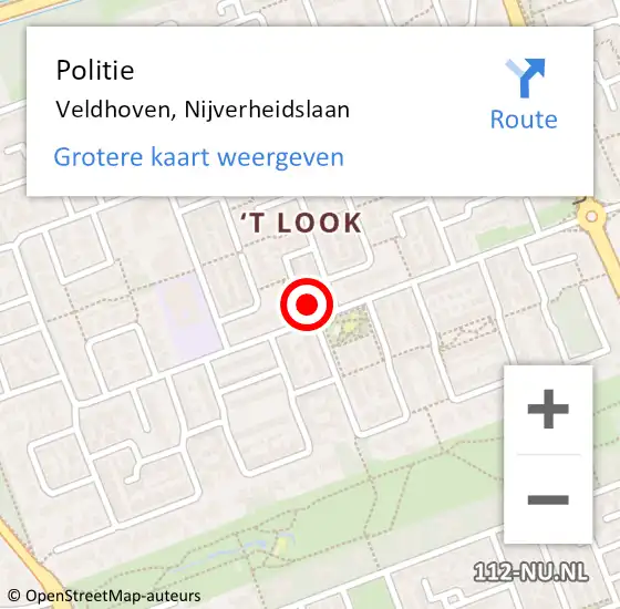 Locatie op kaart van de 112 melding: Politie Veldhoven, Nijverheidslaan op 19 oktober 2023 14:24