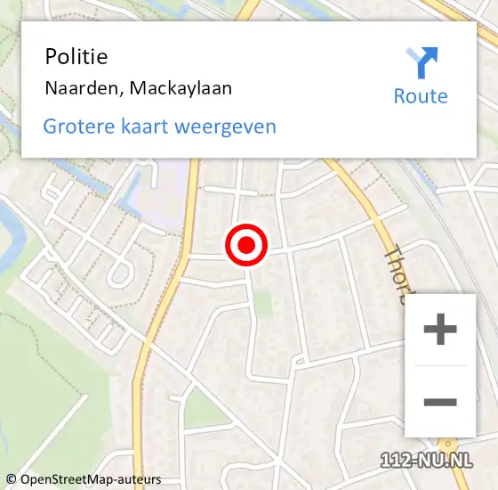 Locatie op kaart van de 112 melding: Politie Naarden, Mackaylaan op 19 oktober 2023 14:25