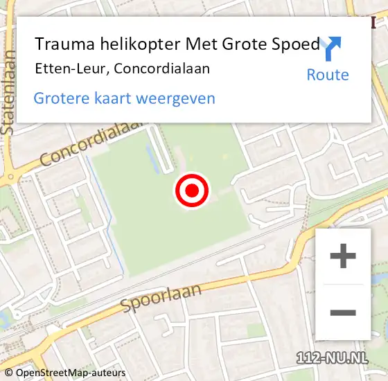 Locatie op kaart van de 112 melding: Trauma helikopter Met Grote Spoed Naar Etten-Leur, Concordialaan op 19 oktober 2023 14:38