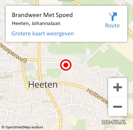 Locatie op kaart van de 112 melding: Brandweer Met Spoed Naar Heeten, Johannalaan op 19 oktober 2023 14:39