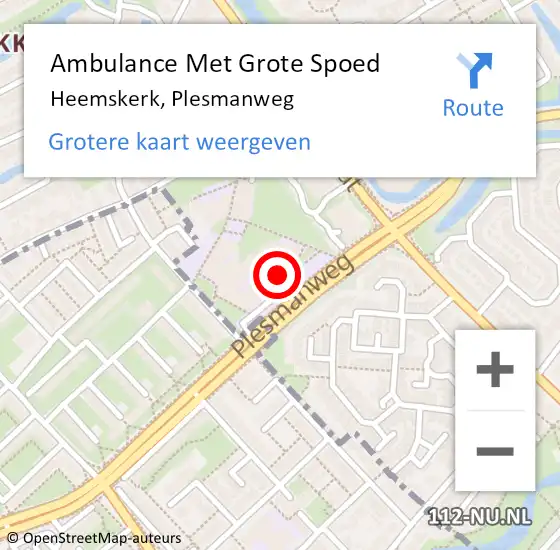 Locatie op kaart van de 112 melding: Ambulance Met Grote Spoed Naar Heemskerk, Plesmanweg op 19 oktober 2023 14:59