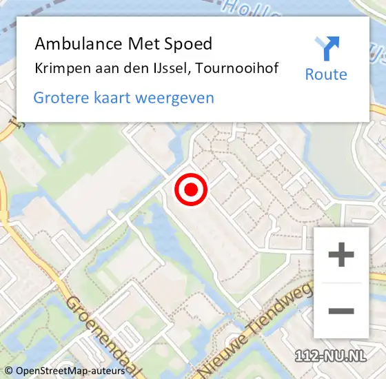 Locatie op kaart van de 112 melding: Ambulance Met Spoed Naar Krimpen aan den IJssel, Tournooihof op 19 oktober 2023 15:00