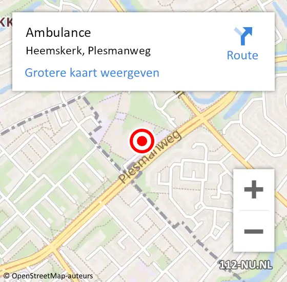 Locatie op kaart van de 112 melding: Ambulance Heemskerk, Plesmanweg op 19 oktober 2023 15:02