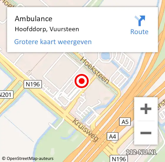 Locatie op kaart van de 112 melding: Ambulance Hoofddorp, Vuursteen op 19 oktober 2023 16:07