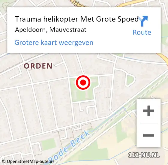 Locatie op kaart van de 112 melding: Trauma helikopter Met Grote Spoed Naar Apeldoorn, Mauvestraat op 19 oktober 2023 16:14