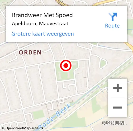 Locatie op kaart van de 112 melding: Brandweer Met Spoed Naar Apeldoorn, Mauvestraat op 19 oktober 2023 16:32