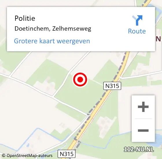 Locatie op kaart van de 112 melding: Politie Doetinchem, Zelhemseweg op 19 oktober 2023 16:47