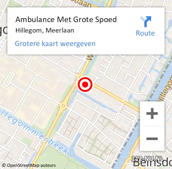 Locatie op kaart van de 112 melding: Ambulance Met Grote Spoed Naar Hillegom, Meerlaan op 19 oktober 2023 16:49