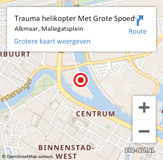 Locatie op kaart van de 112 melding: Trauma helikopter Met Grote Spoed Naar Alkmaar, Mallegatsplein op 19 oktober 2023 17:04