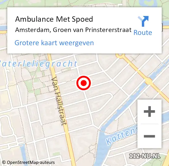 Locatie op kaart van de 112 melding: Ambulance Met Spoed Naar Amsterdam, Groen van Prinstererstraat op 19 oktober 2023 17:17