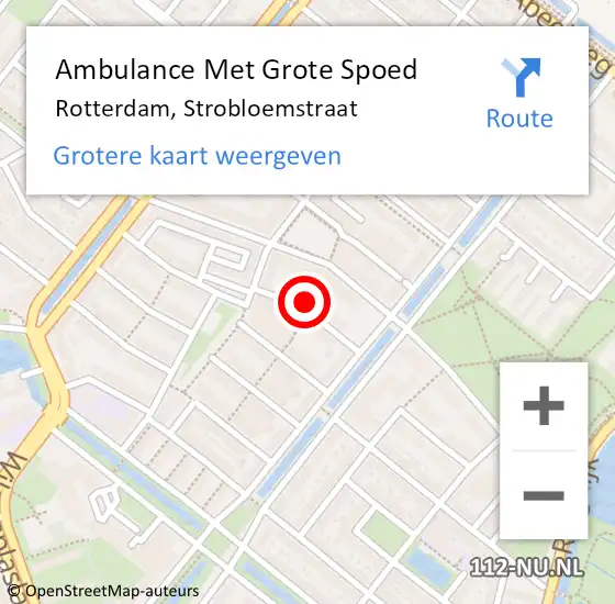 Locatie op kaart van de 112 melding: Ambulance Met Grote Spoed Naar Rotterdam, Strobloemstraat op 19 oktober 2023 17:20