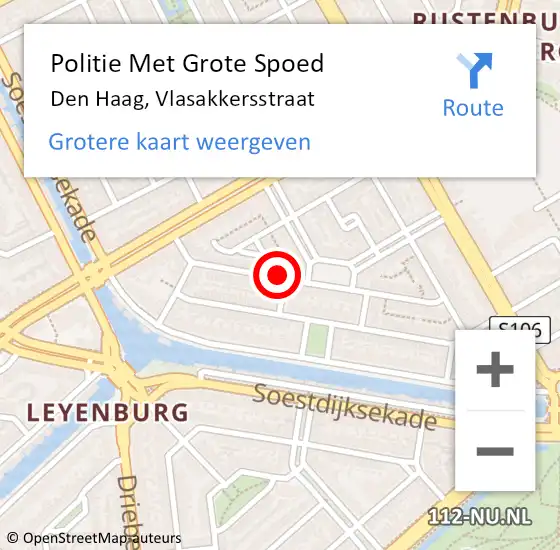 Locatie op kaart van de 112 melding: Politie Met Grote Spoed Naar Den Haag, Vlasakkersstraat op 19 oktober 2023 17:27