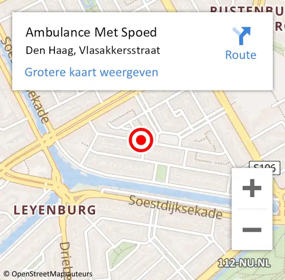 Locatie op kaart van de 112 melding: Ambulance Met Spoed Naar Den Haag, Vlasakkersstraat op 19 oktober 2023 17:28