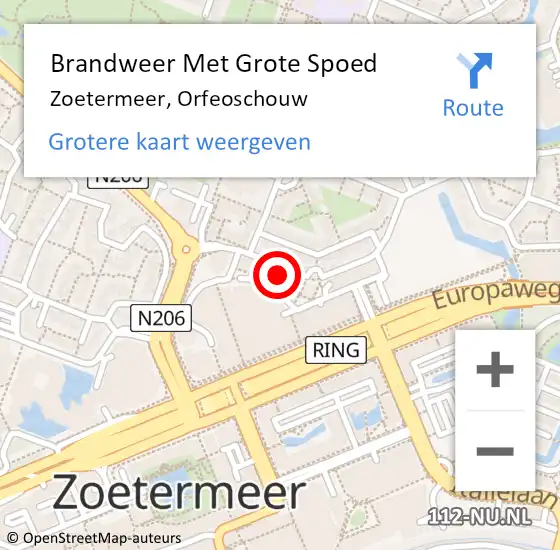 Locatie op kaart van de 112 melding: Brandweer Met Grote Spoed Naar Zoetermeer, Orfeoschouw op 19 oktober 2023 17:29