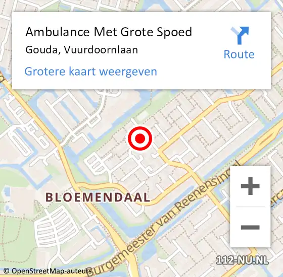 Locatie op kaart van de 112 melding: Ambulance Met Grote Spoed Naar Gouda, Vuurdoornlaan op 19 oktober 2023 17:37