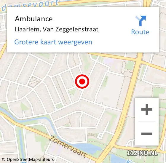 Locatie op kaart van de 112 melding: Ambulance Haarlem, Van Zeggelenstraat op 19 oktober 2023 17:48