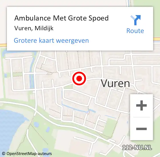 Locatie op kaart van de 112 melding: Ambulance Met Grote Spoed Naar Vuren, Mildijk op 19 oktober 2023 17:51