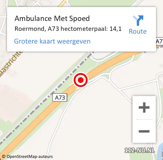 Locatie op kaart van de 112 melding: Ambulance Met Spoed Naar Roermond, A73 hectometerpaal: 14,1 op 19 oktober 2023 18:01