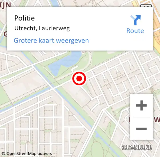 Locatie op kaart van de 112 melding: Politie Utrecht, Laurierweg op 19 oktober 2023 18:07