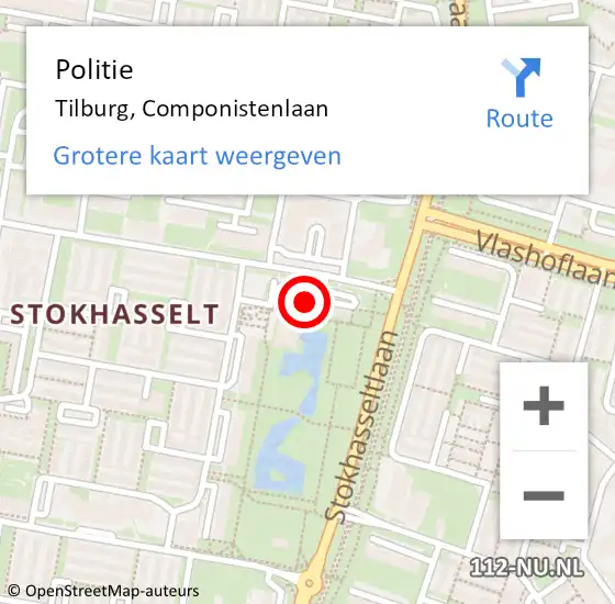Locatie op kaart van de 112 melding: Politie Tilburg, Componistenlaan op 19 oktober 2023 18:38