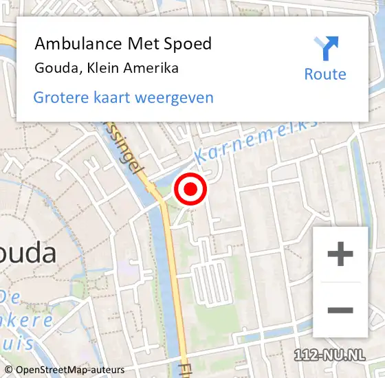 Locatie op kaart van de 112 melding: Ambulance Met Spoed Naar Gouda, Klein Amerika op 19 oktober 2023 18:59