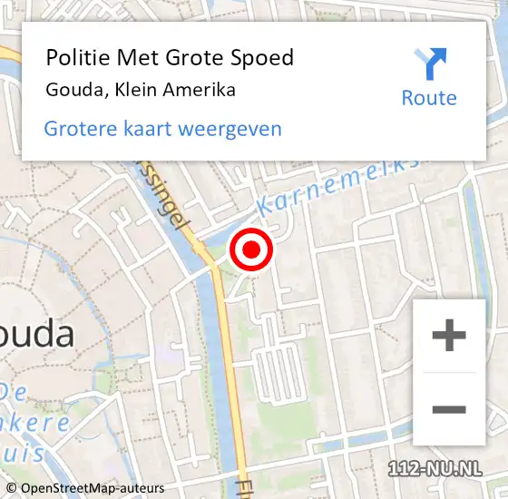 Locatie op kaart van de 112 melding: Politie Met Grote Spoed Naar Gouda, Klein Amerika op 19 oktober 2023 18:59