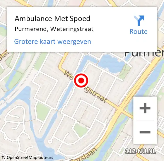 Locatie op kaart van de 112 melding: Ambulance Met Spoed Naar Purmerend, Weteringstraat op 19 oktober 2023 19:26