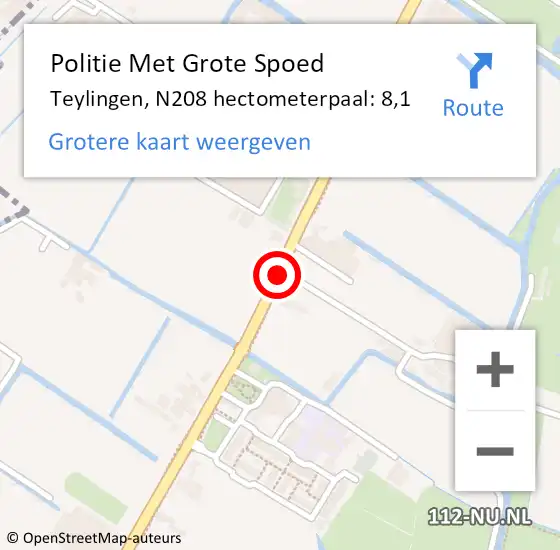 Locatie op kaart van de 112 melding: Politie Met Grote Spoed Naar Teylingen, N208 hectometerpaal: 8,1 op 19 oktober 2023 19:30