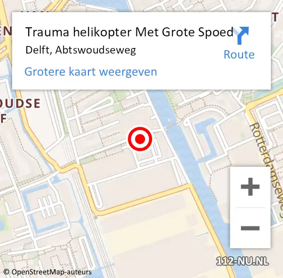Locatie op kaart van de 112 melding: Trauma helikopter Met Grote Spoed Naar Delft, Abtswoudseweg op 19 oktober 2023 19:39