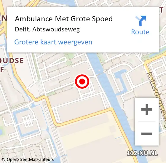 Locatie op kaart van de 112 melding: Ambulance Met Grote Spoed Naar Delft, Abtswoudseweg op 19 oktober 2023 19:41