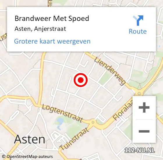 Locatie op kaart van de 112 melding: Brandweer Met Spoed Naar Asten, Anjerstraat op 19 oktober 2023 19:50