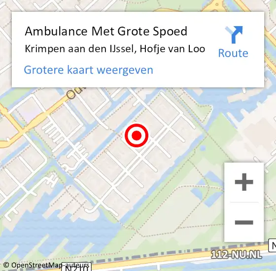 Locatie op kaart van de 112 melding: Ambulance Met Grote Spoed Naar Krimpen aan den IJssel, Hofje van Loo op 19 oktober 2023 19:56