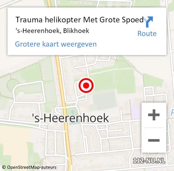 Locatie op kaart van de 112 melding: Trauma helikopter Met Grote Spoed Naar 's-Heerenhoek, Blikhoek op 19 oktober 2023 20:13